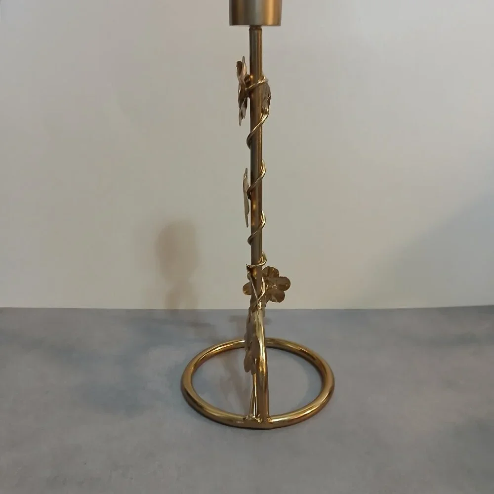 Pier 1 Gold Metal Taper Candle Holder-Floral & Leaf Accents